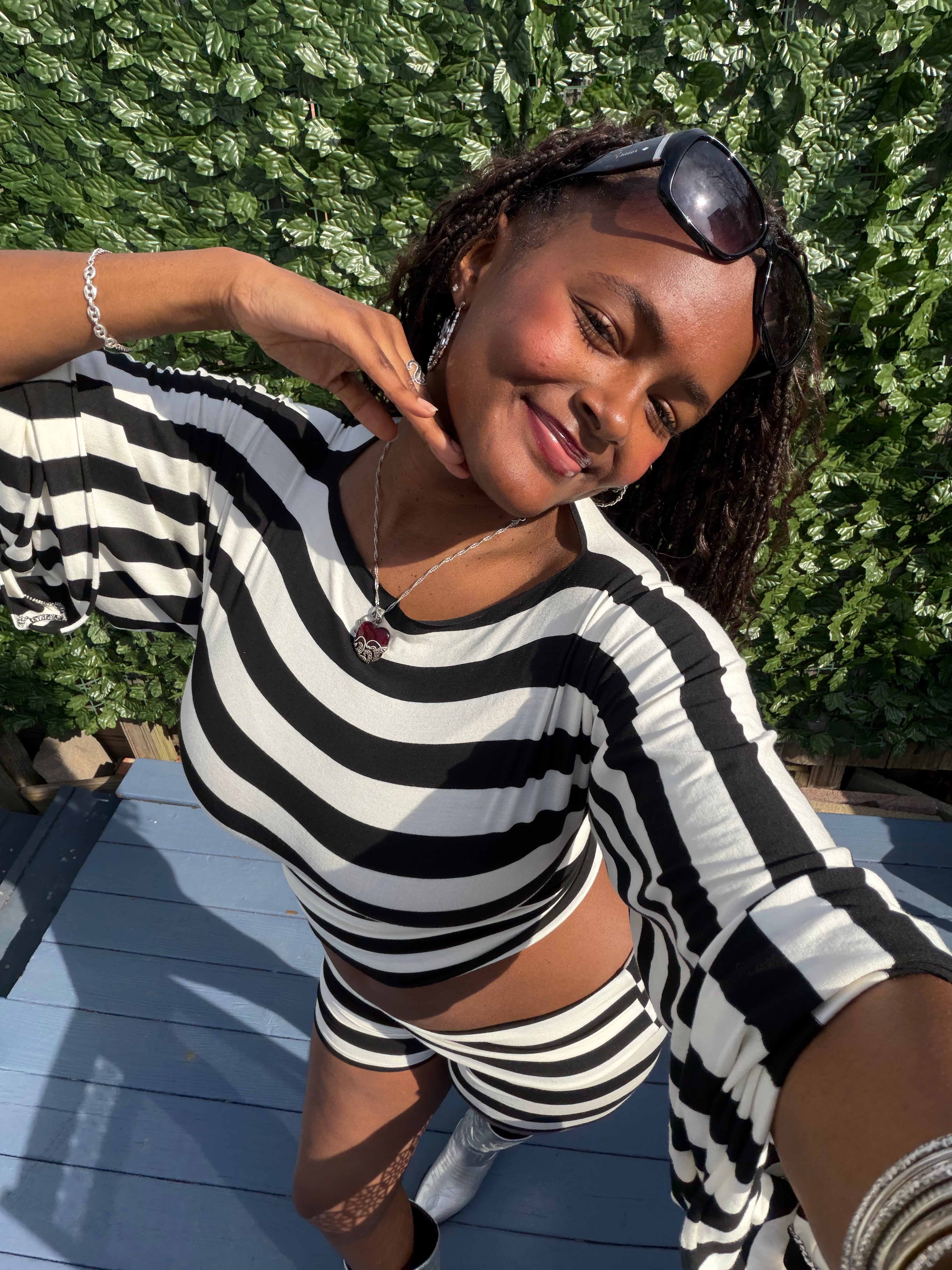 Striped Batwing Top & Shorts Set