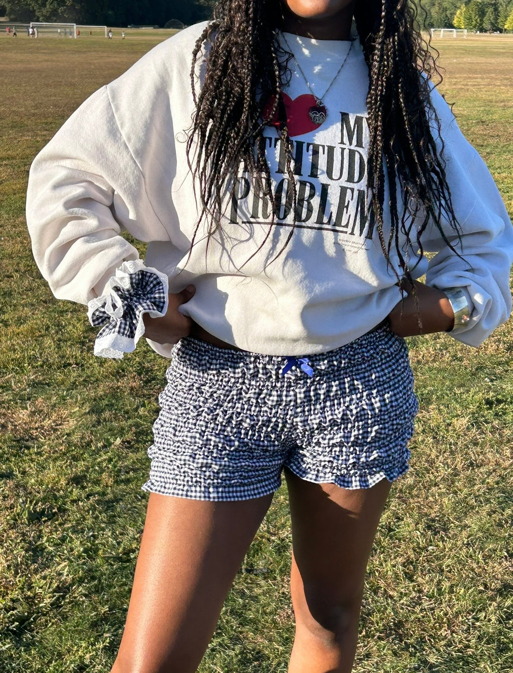 Gingham Bloomer Shorts with Lace & Matching Scrunchie